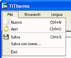 5 3. Selezione delle funzioni Le funzioni principali eseguibili con TiThermoBasic possono essere selezionate agendo su icone presenti nella barra degli strumenti, oppure aprendo i menù a tendina e