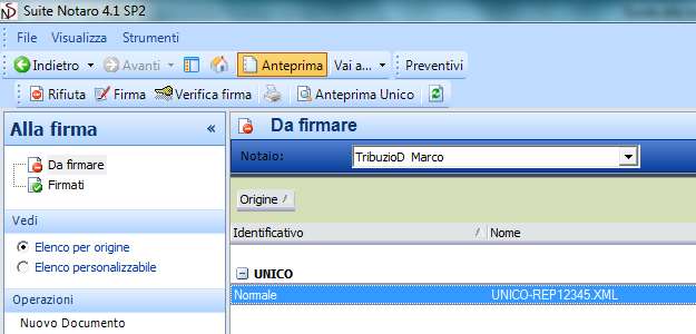 Modulo Alla firma Visualizzazione Adempimento Unico e Verifica firma Per gli utenti in possesso del