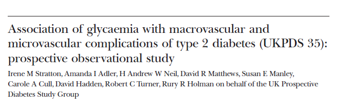 Letteratura (1) Effetto iperglicemia su eventi vascolari In patients with type 2 diabetes the risk of diabetic complications was strongly associated with previous hyperglycaemia.