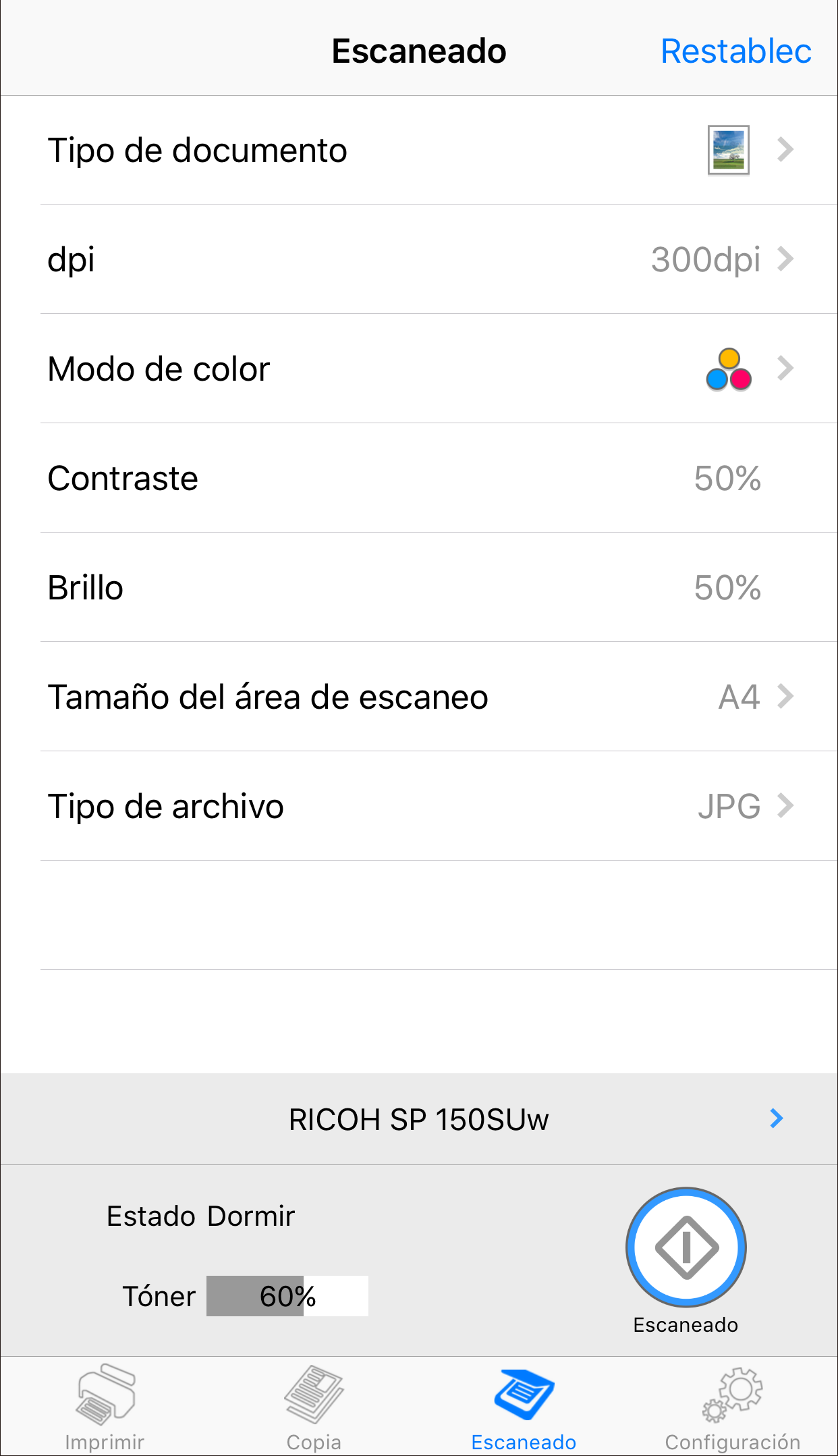 Scansione (supportata solo su SP 150SU e SP 150SUw) Scansione Posizionare il documento da scansione sull'area di scansione della