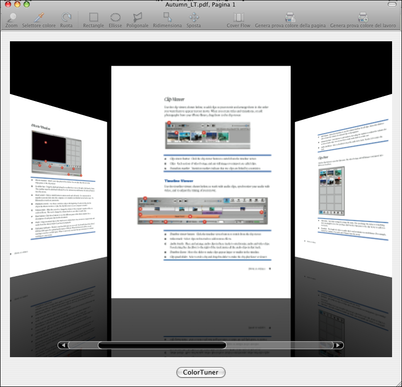 COLORTUNER E RITOCCO COLORE 69 3 Per modificare una pagina che non sia la prima, fare clic sull icona Cover Flow per selezionare una pagina.