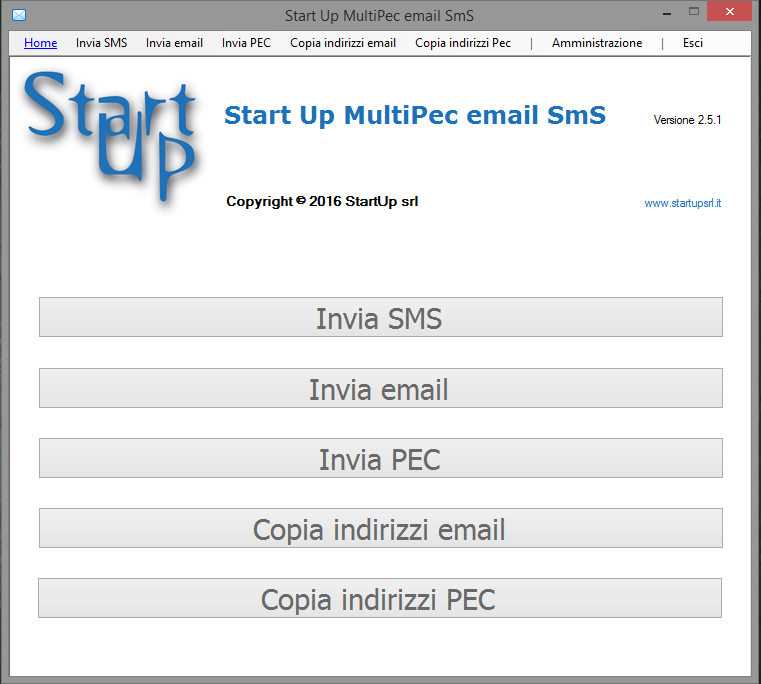Il software Start Up Multi PEC permette di selezionare con un semplice click uno o più destinatari per l invio di PEC, email o sms.