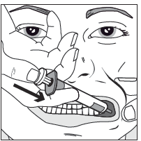 L intera quantità di soluzione deve essere inserita lentamente nello spazio tra la gengiva e la guancia (cavità buccale).