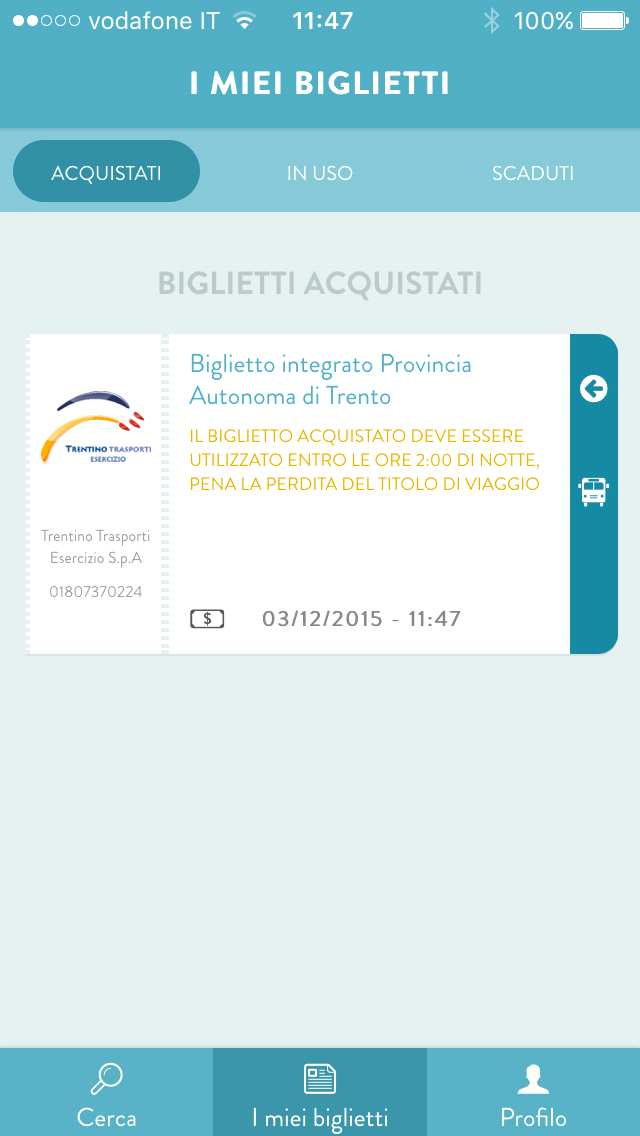 la sezione Profilo (registrazione, dati di profilo dell utente, credito); 2. la sezione Cerca : permette l acquisto dei biglietti per le soluzioni di mobilità disponibili.