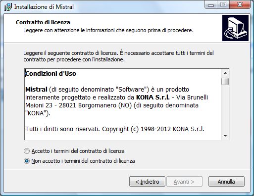 A C C E T T A Z I O N E C O N D I Z I O N I D U S O L installazione è subordinata all accettazione delle condizioni d uso del programma.