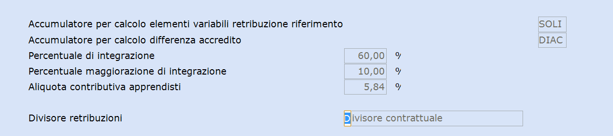 Descrizione dei codici delle composizioni paga utilizzati nell'esempio: Tipo paga 20 = Tutti gli elementi retributivi - Aumenti aziendali ultimi 6 mesi Tipo paga 1 = Tutti elementi 2.