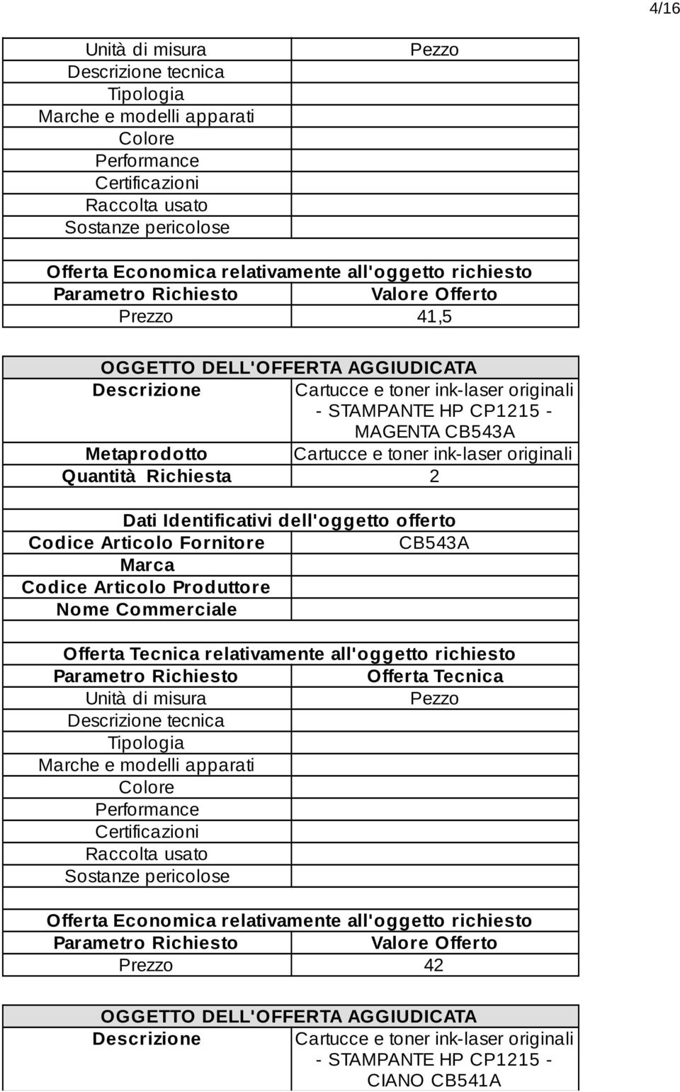 CB543A Metaprodotto CB543A tecnica