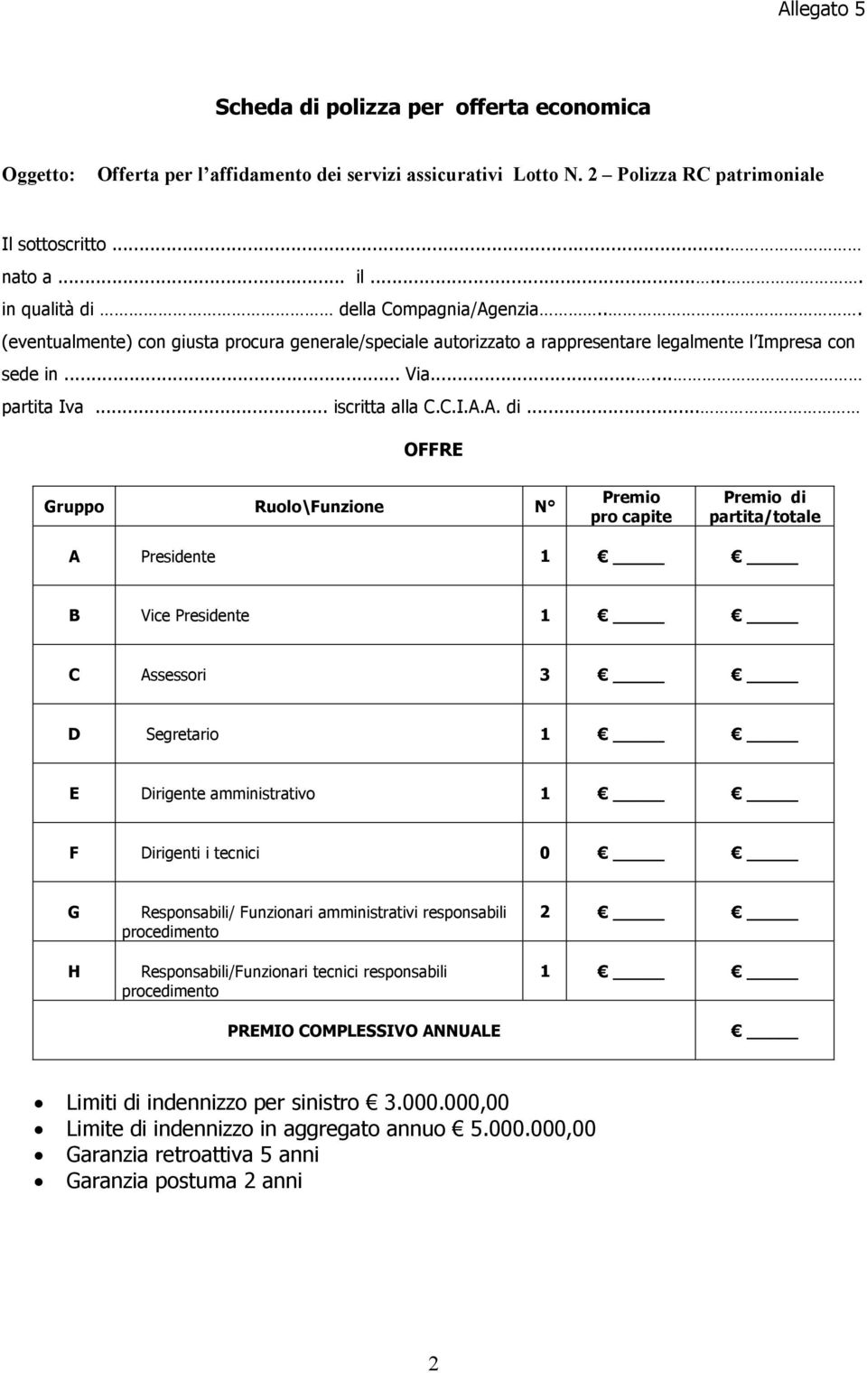 della Compagnia/Agenzia... sede in... Via...... partita Iva... iscritta alla C.C.I.A.A. di.