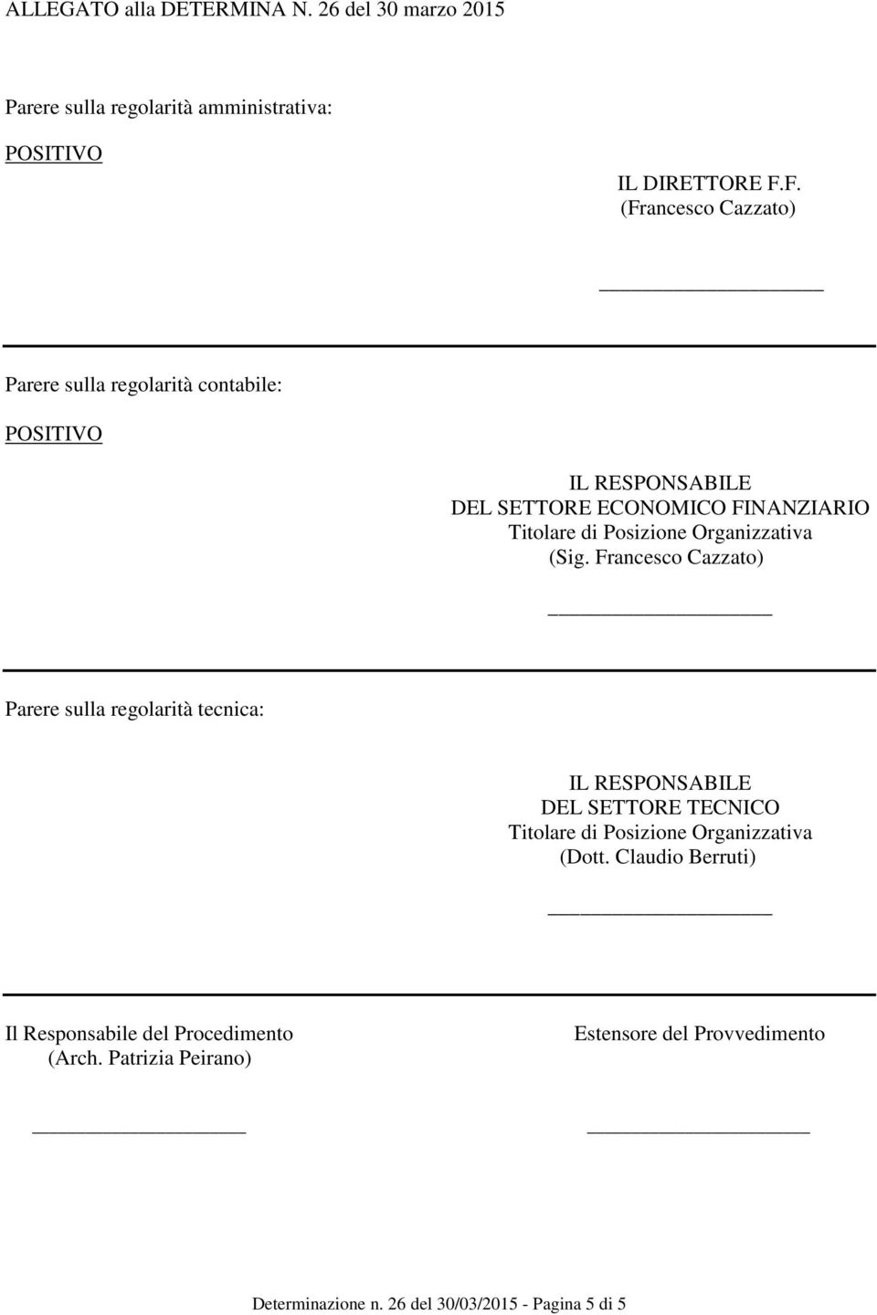 IL RESPONSABILE DEL SETTORE ECONOMICO FINANZIARIO Titolare di Posizione Organizzativa (Sig.