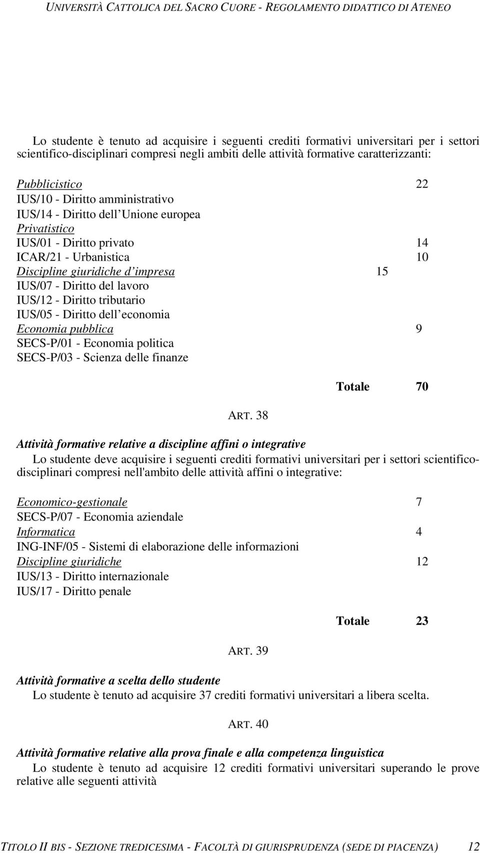 IUS/12 - Diritto tributario IUS/05 - Diritto dell economia Economia pubblica 9 SECS-P/01 - Economia politica SECS-P/03 - Scienza delle finanze ART.