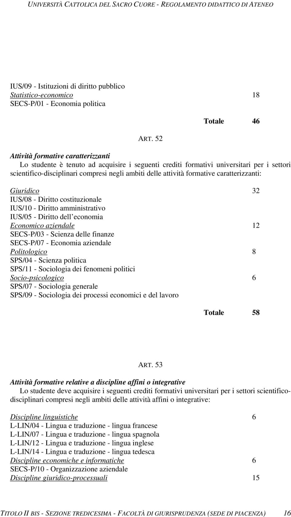 formative caratterizzanti: Giuridico 32 IUS/08 - Diritto costituzionale IUS/10 - Diritto amministrativo IUS/05 - Diritto dell economia Economico aziendale 12 SECS-P/03 - Scienza delle finanze