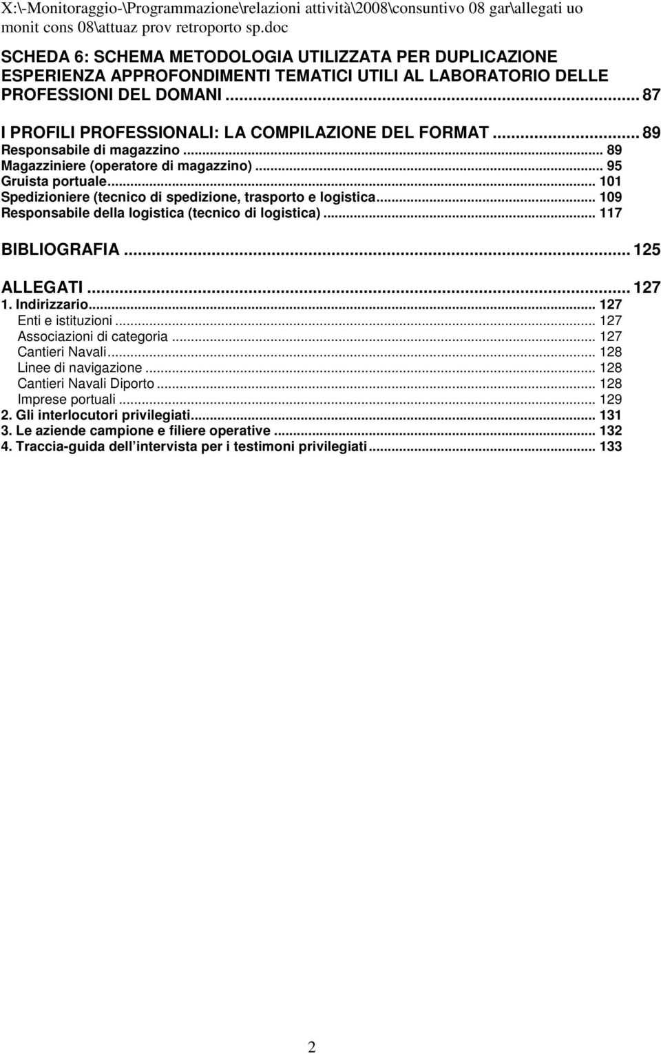 .. 109 Responsabile della logistica (tecnico di logistica)... 117 BIBLIOGRAFIA... 125 ALLEGATI... 127 1. Indirizzario... 127 Enti e istituzioni... 127 Associazioni di categoria... 127 Cantieri Navali.