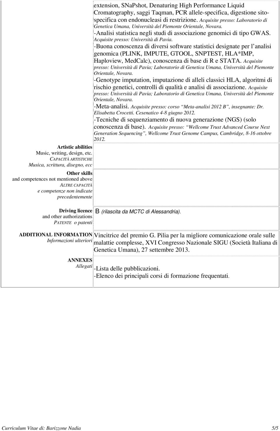 PATENTE o patenti extension, SNaPshot, Denaturing High Performance Liquid Cromatography, saggi Taqman, PCR allele-specifica, digestione sitospecifica con endonucleasi di restrizione.