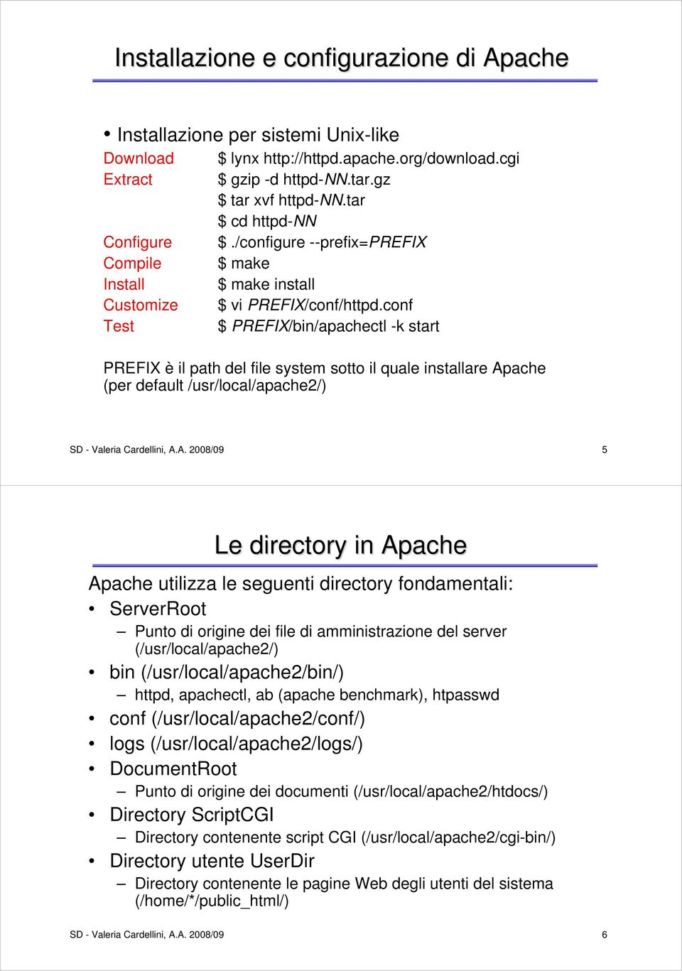 conf $ PREFIX/bin/apachectl -k start PREFIX è il path del file system sotto il quale installare Ap