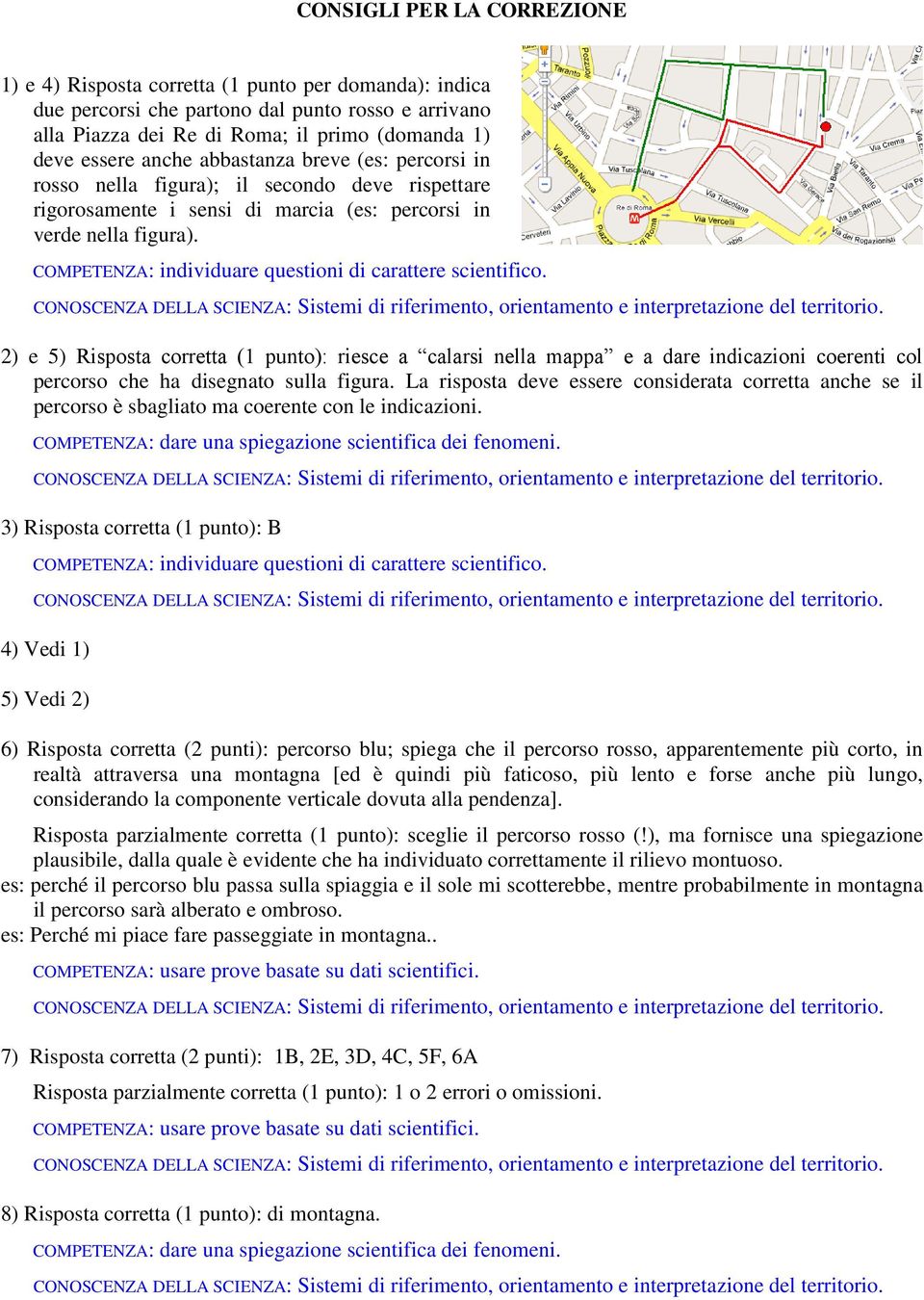 2) e 5) Risposta corretta (1 punto): riesce a calarsi nella mappa e a dare indicazioni coerenti col percorso che ha disegnato sulla figura.