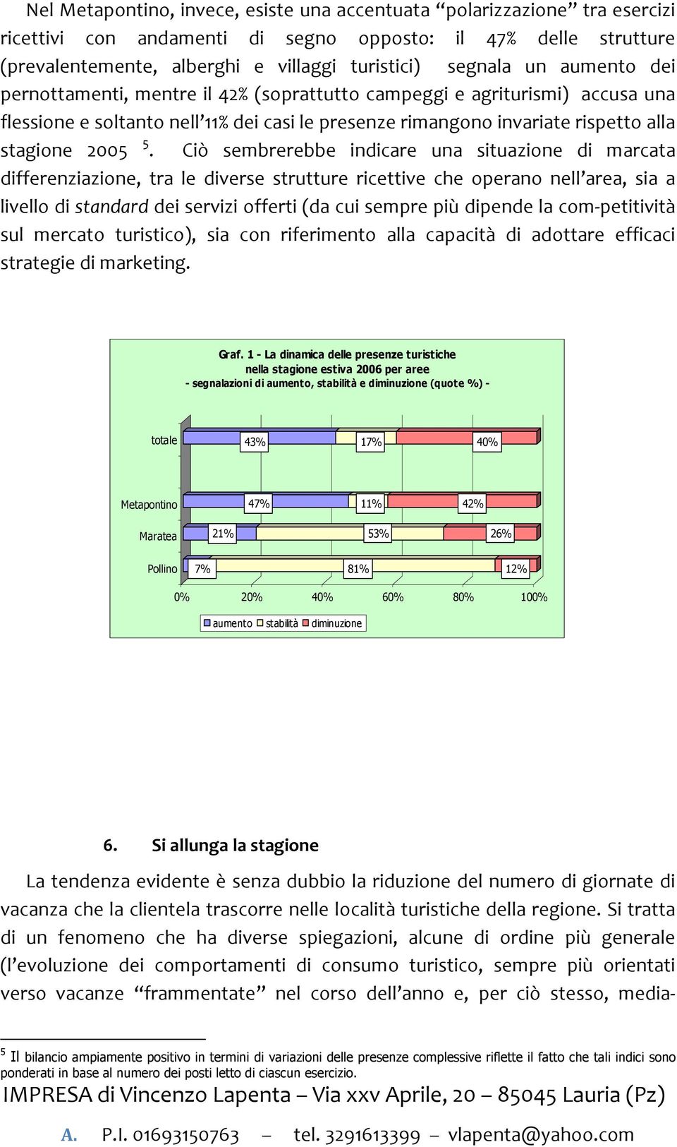 Ciò sembrerebbe indicare una situazione di marcata differenziazione, tra le diverse strutture ricettive che operano nell area, sia a livello di standard dei servizi offerti (da cui sempre più dipende