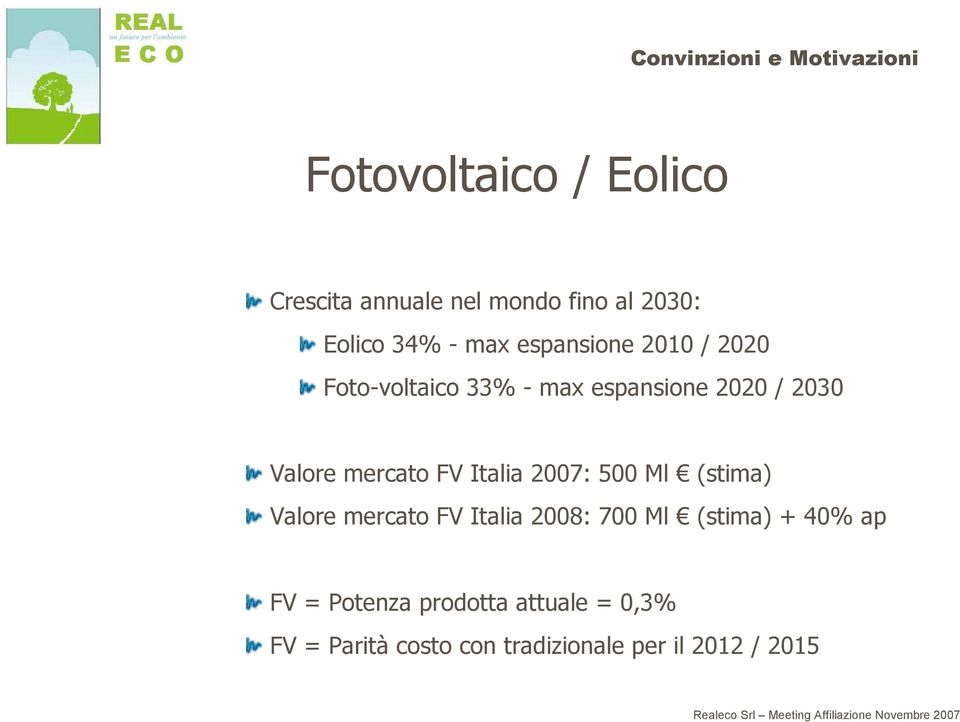 FV Italia 2007: 500 Ml (stima) Valore mercato FV Italia 2008: 700 Ml (stima) + 40% ap