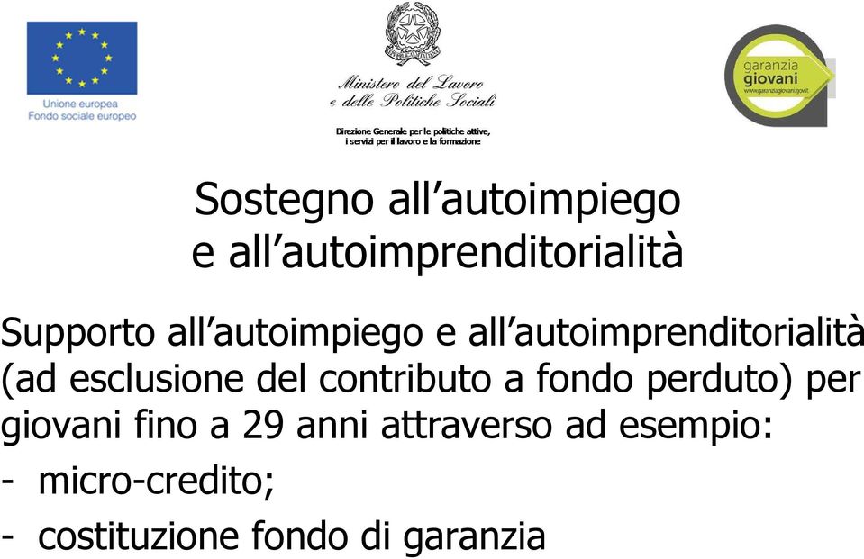 contributo a fondo perduto) per giovani fino a 29 anni