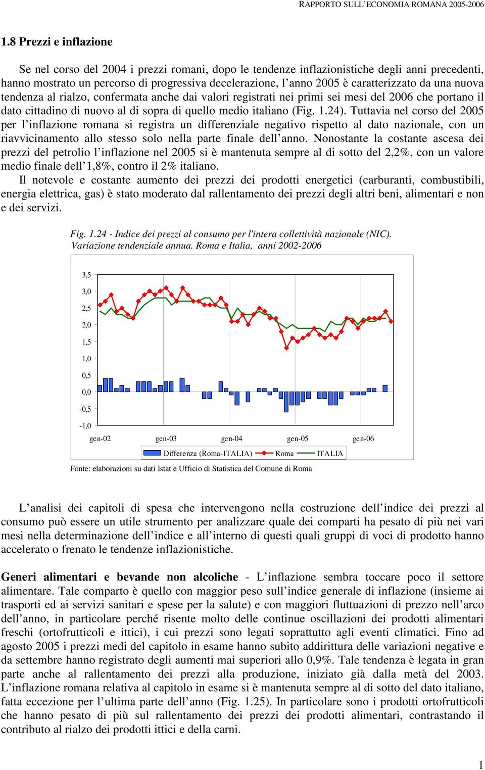 24). Tuttavia nel corso del 2005 per l inflazione romana si registra un differenziale negativo rispetto al dato nazionale, con un riavvicinamento allo stesso solo nella parte finale dell anno.