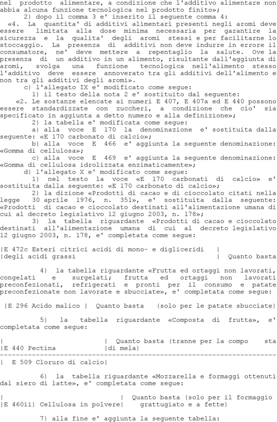 La presenza di additivi non deve indurre in errore il consumatore, ne' deve mettere a repentaglio la salute.