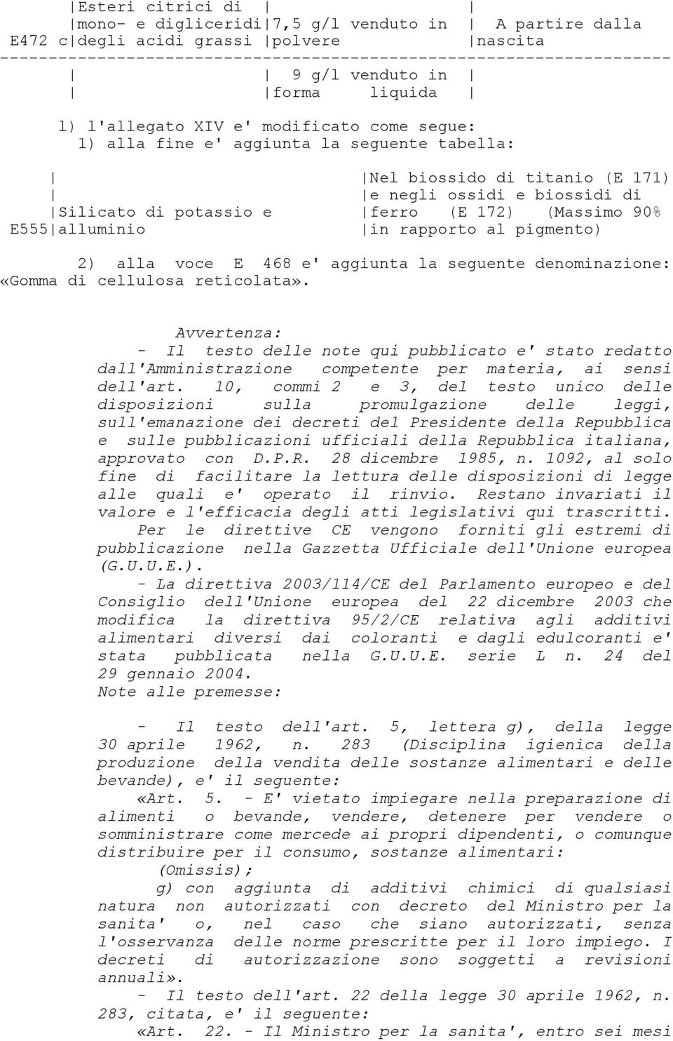 voce E 468 e' aggiunta la seguente denominazione: «Gomma di cellulosa reticolata».