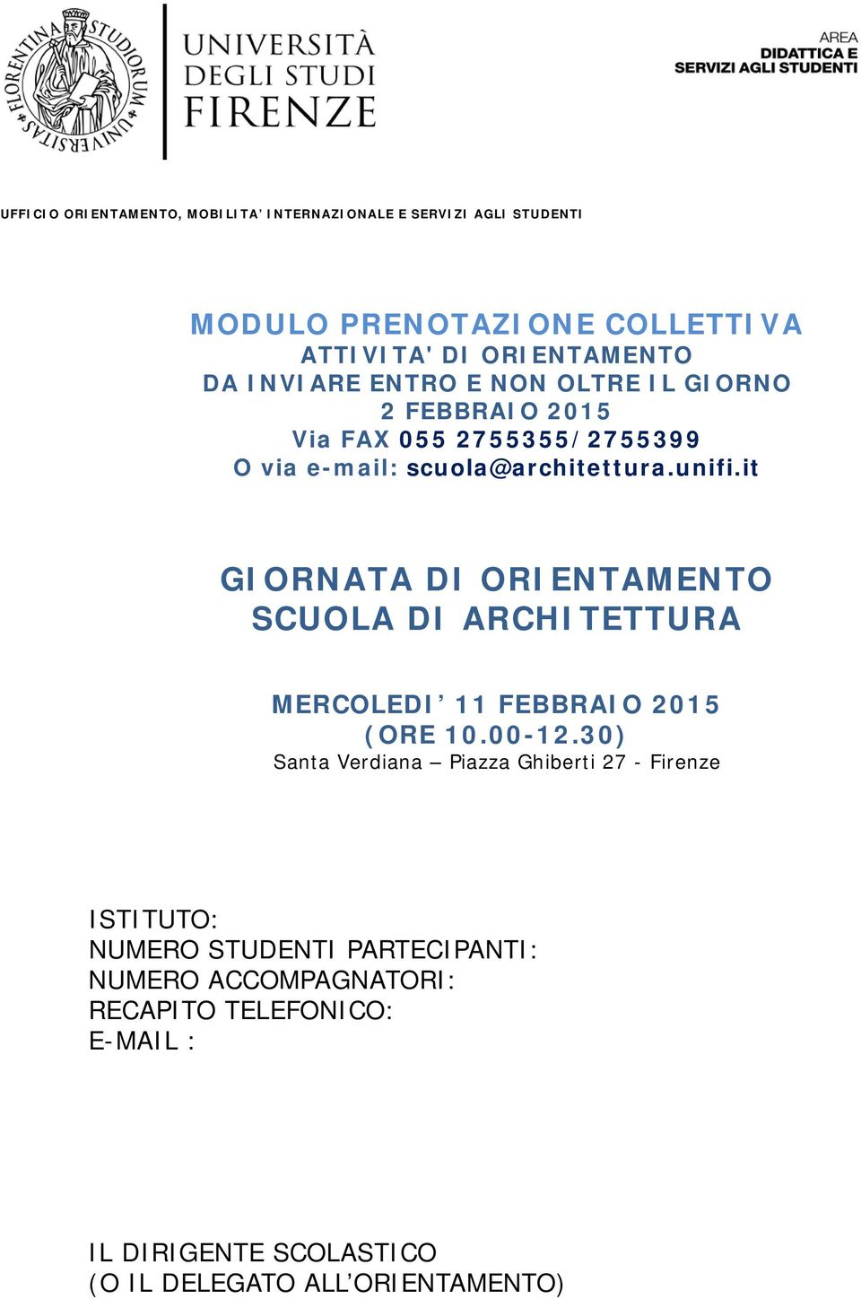 it SCUOLA DI ARCHITETTURA MERCOLEDI 11 FEBBRAIO 2015 (ORE 10.00-12.