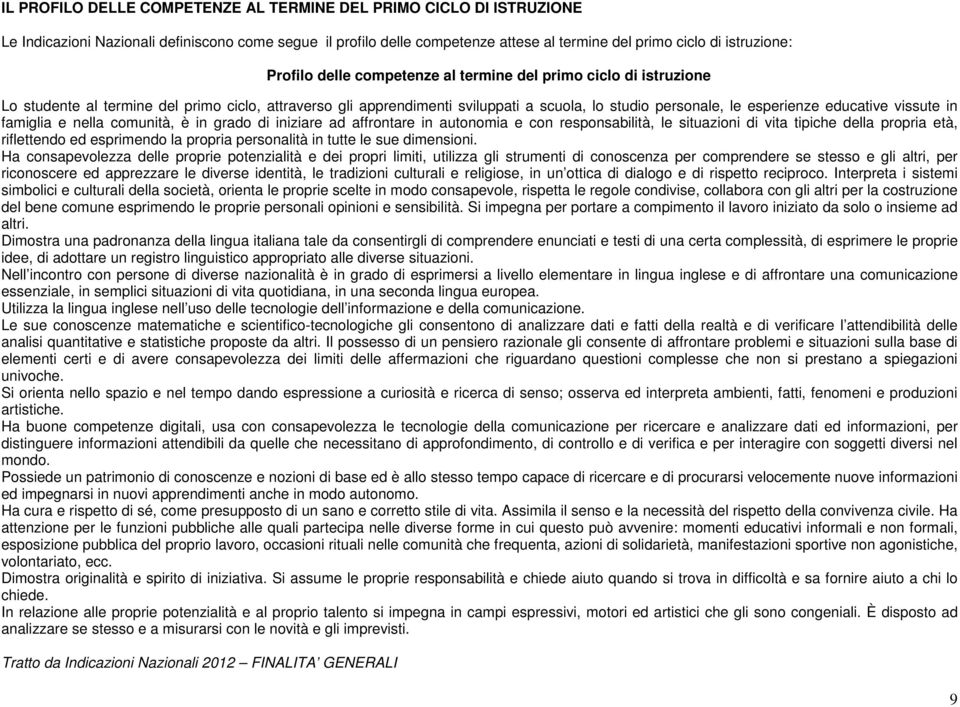 educative vissute in famiglia e nella comunità, è in grado di iniziare ad affrontare in autonomia e con responsabilità, le situazioni di vita tipiche della propria età, riflettendo ed esprimendo la