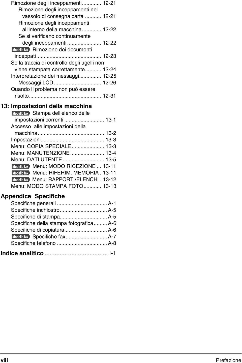 .. 12-24 Interpretazione dei messaggi... 12-25 Messaggi LCD... 12-26 Quando il problema non può essere risolto.