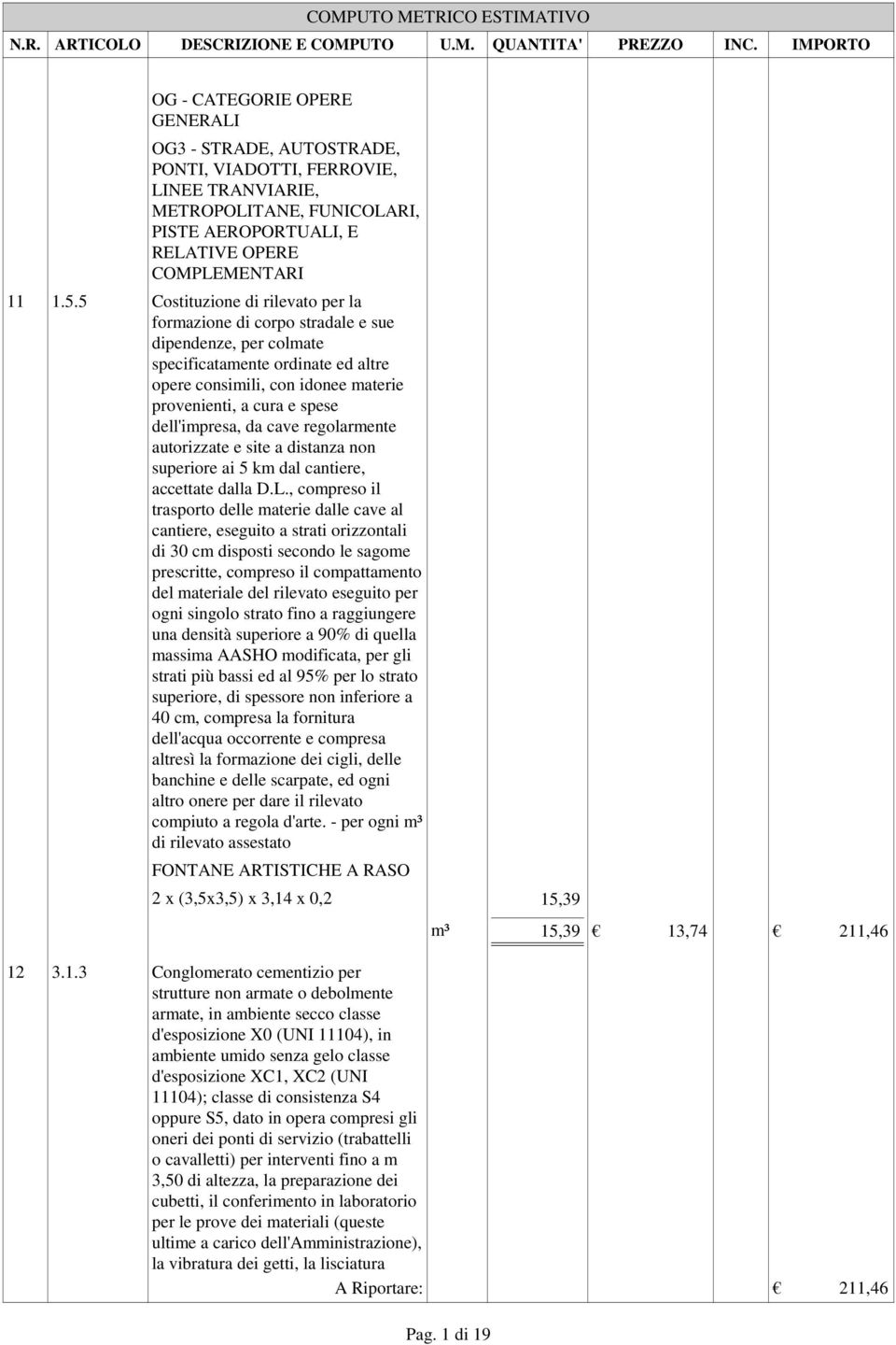 5 Costituzione di rilevato per la formazione di corpo stradale e sue dipendenze, per colmate specificatamente ordinate ed altre opere consimili, con idonee materie provenienti, a cura e spese