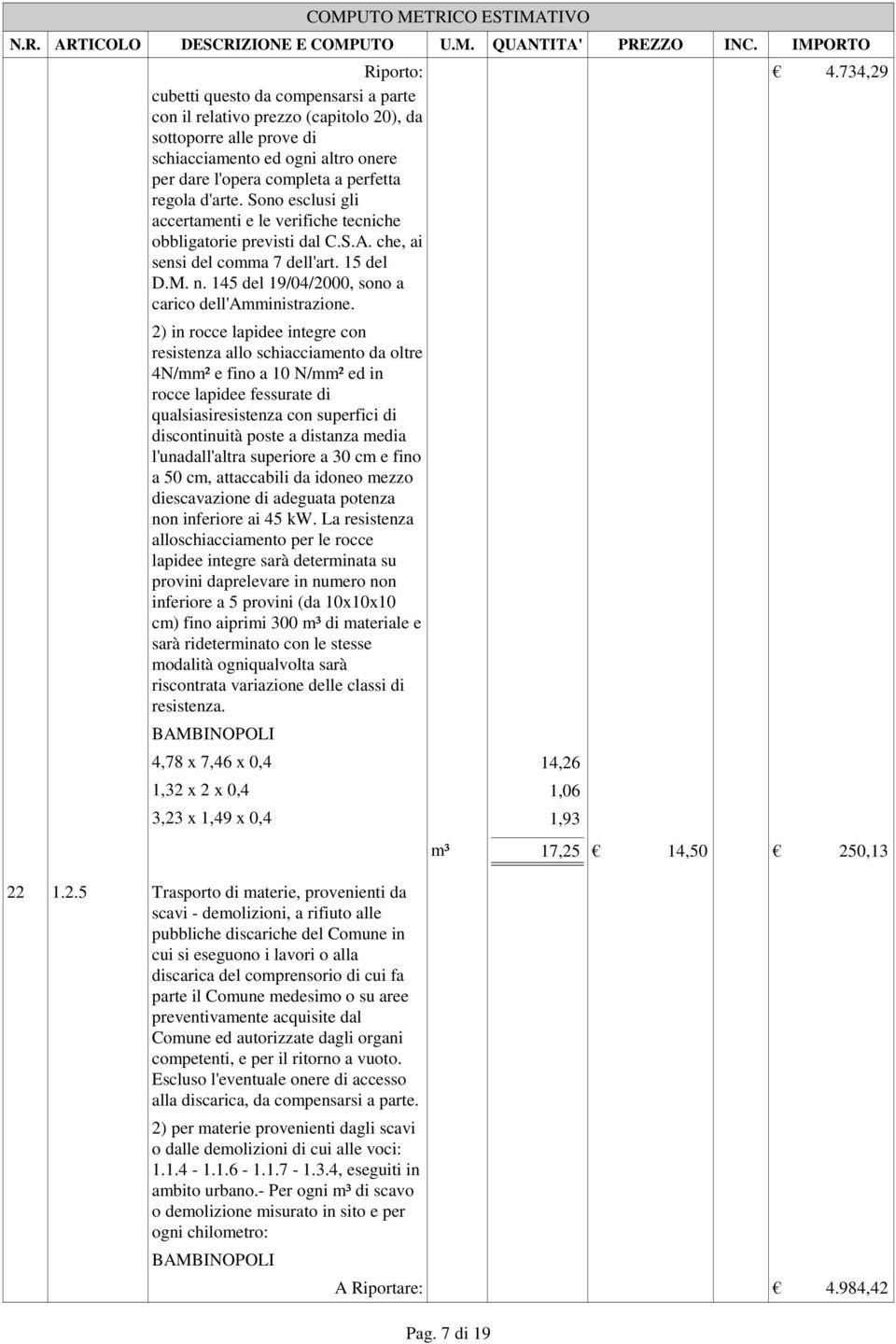 Sono esclusi gli accertamenti e le verifiche tecniche obbligatorie previsti dal C.S.A. che, ai sensi del comma 7 dell'art. 15 del D.M. n. 145 del 19/04/2000, sono a carico dell'amministrazione.