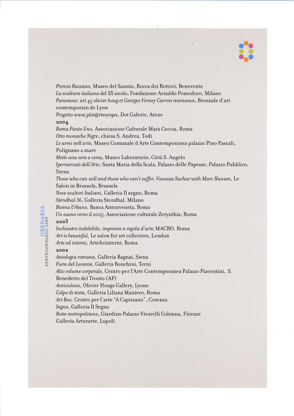 plot@rteuropa, Dot Galerie, Atene 2004 Roma Punto Uno, Associazione Culturale Mara Coccia, Roma Otto monache Nigre, chiesa S.