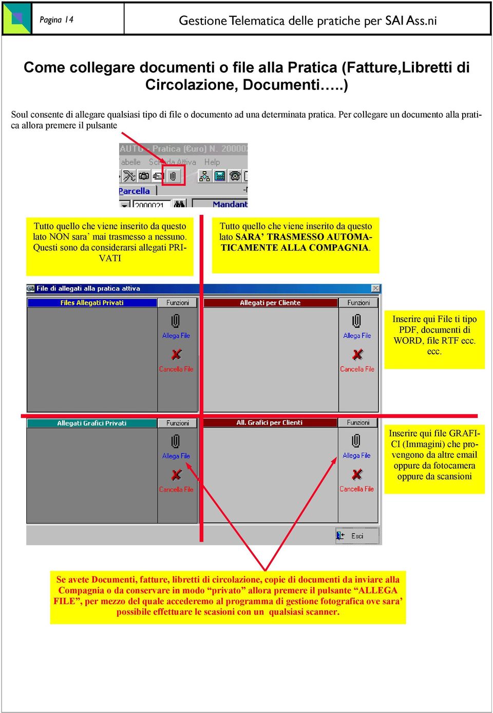 Per collegare un documento alla pratica allora premere il pulsante Tutto quello che viene inserito da questo lato NON sara mai trasmesso a nessuno.