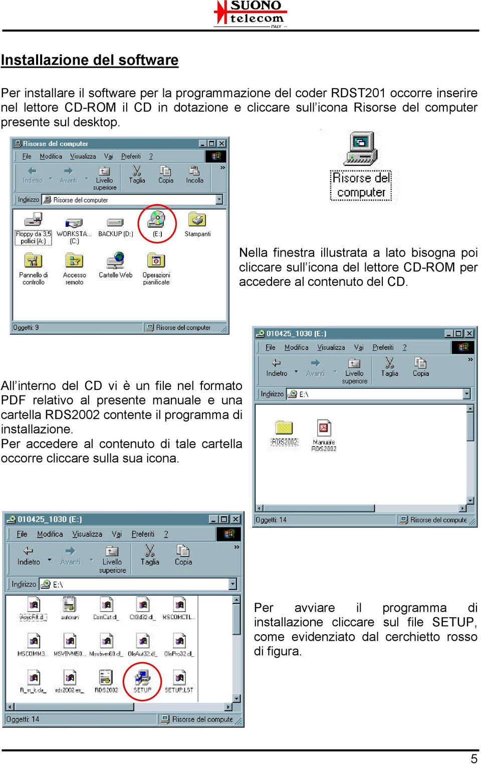 All interno del CD vi è un file nel formato PDF relativo al presente manuale e una cartella RDS2002 contente il programma di installazione.