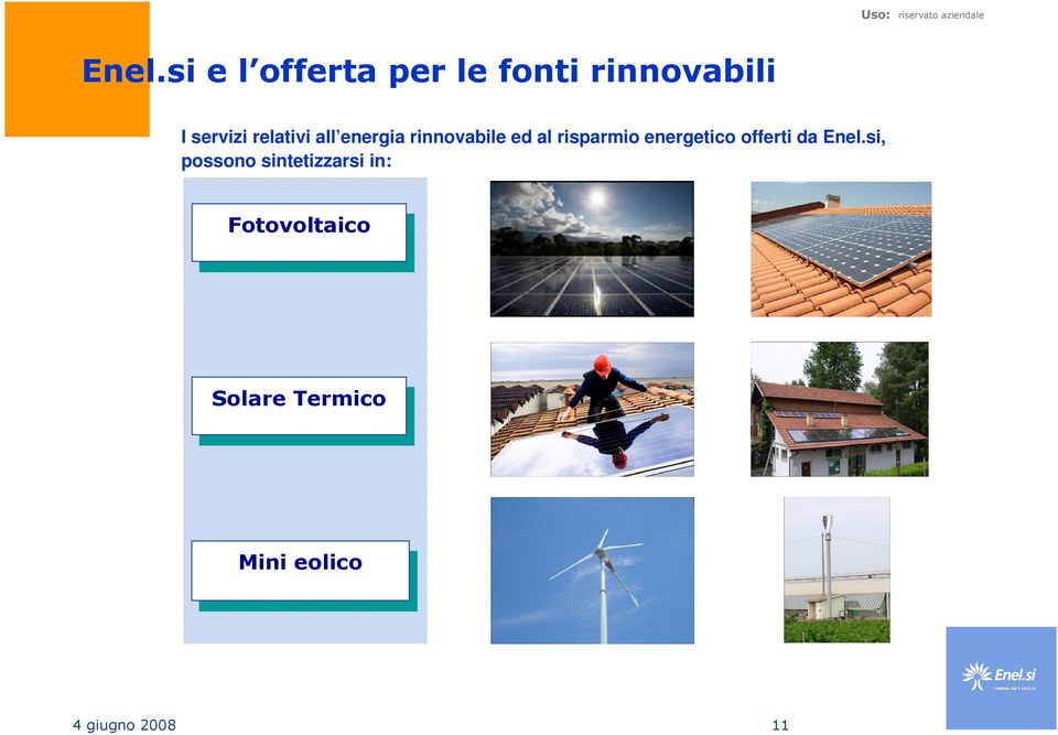 Enel.si, possono sintetizzarsi in: Fotovoltaico Fotovoltaico