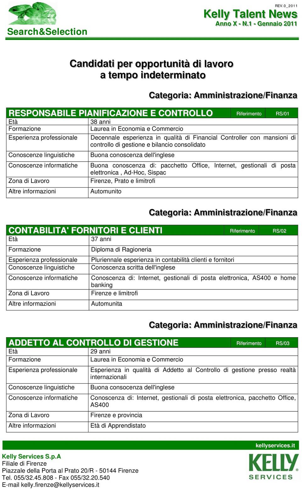 Commercio Decennale esperienza in qualità di Financial Controller con mansioni di controllo di gestione e bilancio consolidato Buona conoscenza dell'inglese Buona conoscenza di: pacchetto Office,