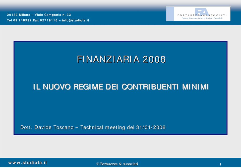 it FINANZIARIA 2008 IL NUOVO REGIME DEI