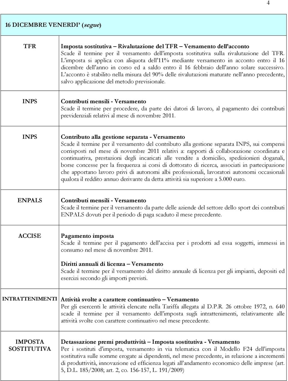 L acconto è stabilito nella misura del 90% delle rivalutazioni maturate nell anno precedente, salvo applicazione del metodo previsionale.