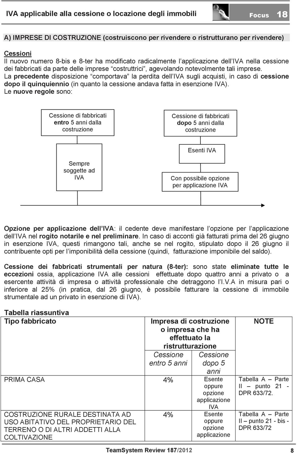 La precedente disposizione comportava la perdita dell IVA sugli acquisti, in caso di cessione dopo il quinquiennio (in quanto la cessione andava fatta in esenzione IVA).