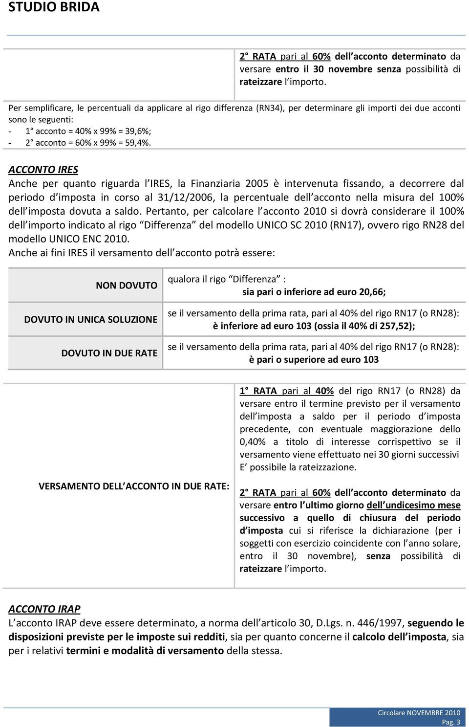 ACCONTO IRES Anche per quanto riguarda l IRES, la Finanziaria 2005 è intervenuta fissando, a decorrere dal periodo d imposta in corso al 31/12/2006, la percentuale dell acconto nella misura del 100%