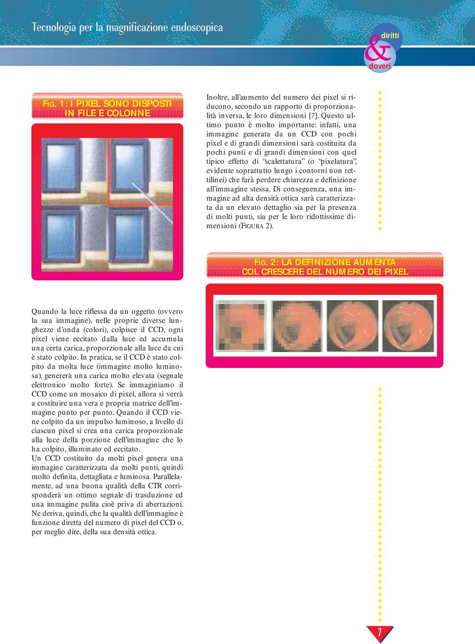 Questo ultimo punto è molto importante: infatti, una immagine generata da un CCD con pochi pixel e di grandi dimensioni sarà costituita da pochi punti e di grandi dimensioni con quel tipico effetto