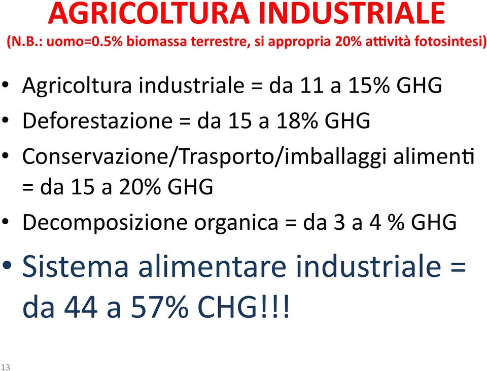Agricoltura"industriale"="da"11"a"15%"GHG" Deforestazione"="da"15"a"18%"GHG"