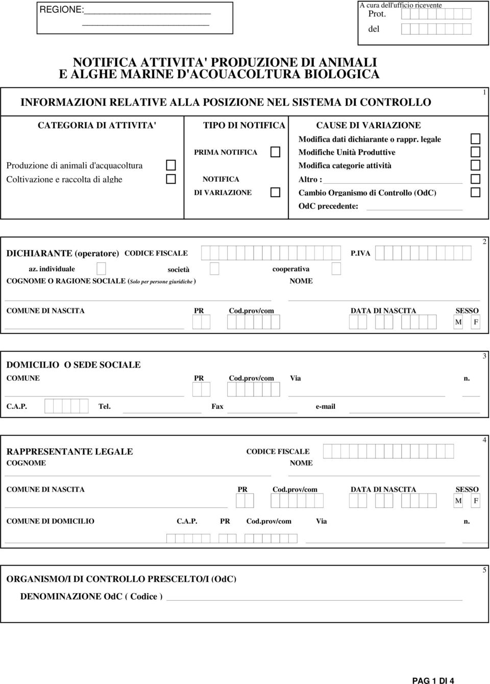 VARIAZIONE Modifica dati dichiarante o rappr.