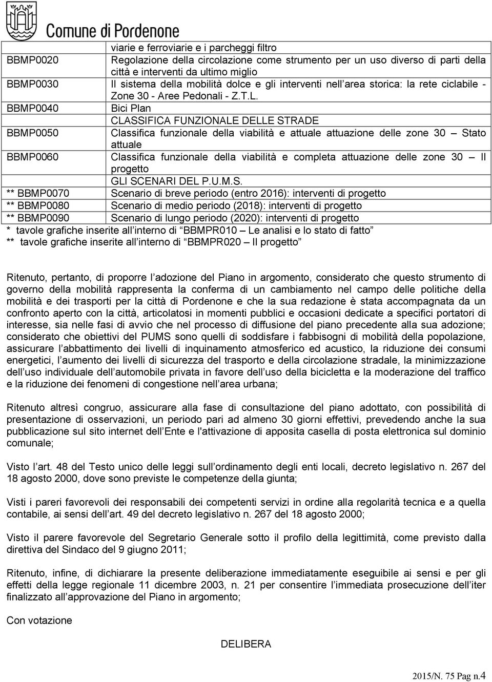 BBMP0040 Bici Plan CLASSIFICA FUNZIONALE DELLE STRADE BBMP0050 Classifica funzionale della viabilità e attuale attuazione delle zone 30 Stato attuale BBMP0060 Classifica funzionale della viabilità e