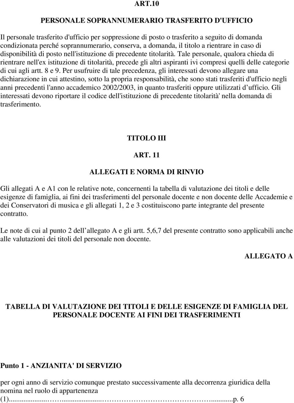 Tale personale, qualora chieda di rientrare nell'ex istituzione di titolarità, precede gli altri aspiranti ivi compresi quelli delle categorie di cui agli artt. 8 e 9.