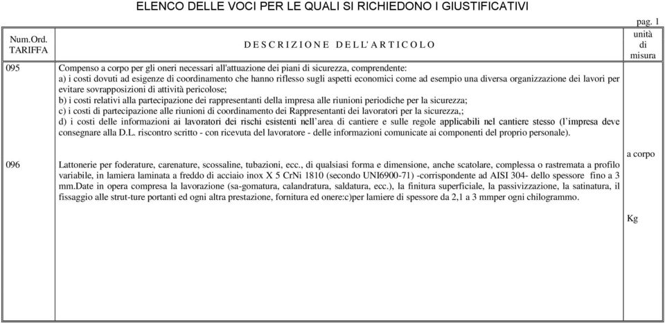 organizzazione dei lavori per evitare sovrapposizioni attività pericolose; b) i costi relativi alla partecipazione dei rappresentanti della ipresa alle riunioni perioche per la sicurezza; c) i costi