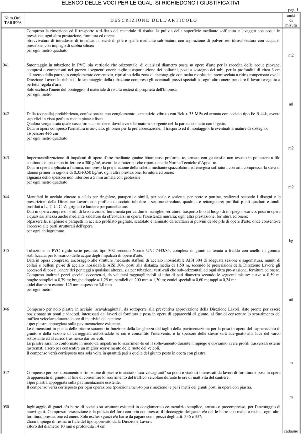 b)ravvivatura intradosso ipalcati, nonché pile e spalle eante sab-biatura con aspirazione polveri e/o idrosabbiatura con acqua in pressione, con ipiego sabbia silicea per ogni etro quadrato isura 041