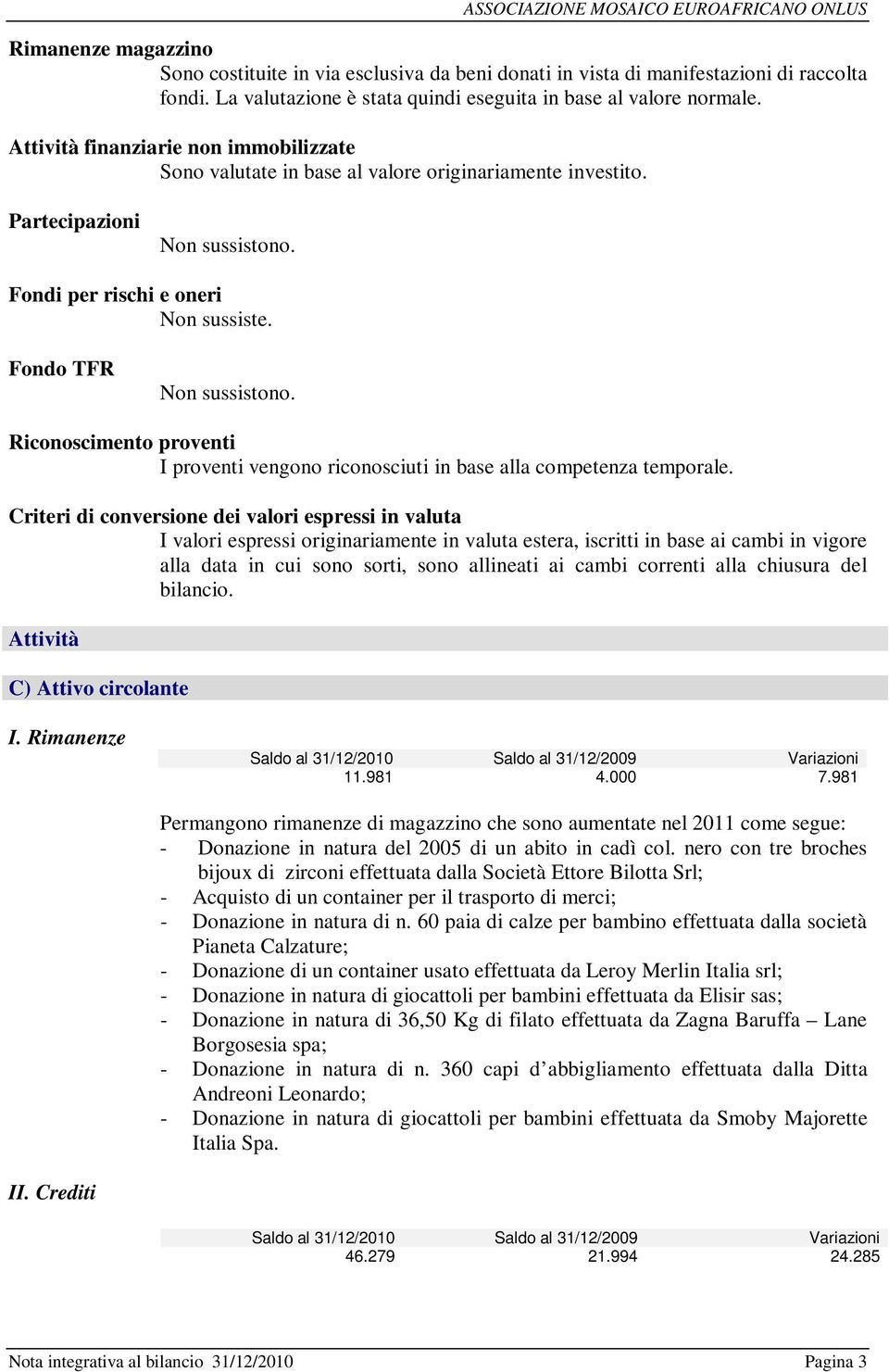 Fondo TFR Riconoscimento proventi I proventi vengono riconosciuti in base alla competenza temporale.