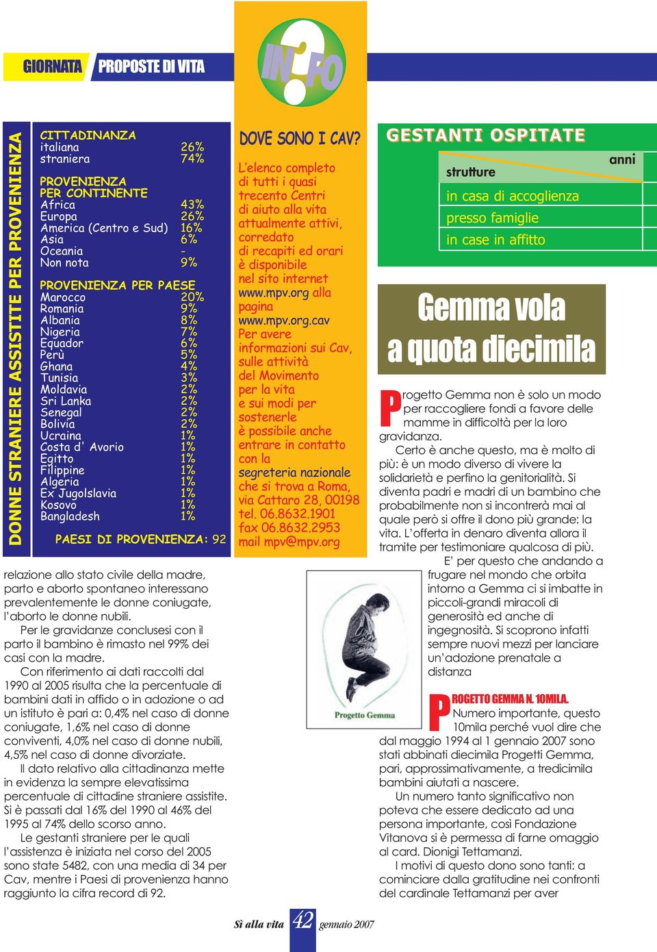 Egitto 1% Filippine 1% Algeria 1% Ex Jugolslavia 1% Kosovo 1% Bangladesh 1% PAESI DI PROVENIENZA: 92 relazione allo stato civile della madre, parto e aborto spontaneo interessano prevalentemente le