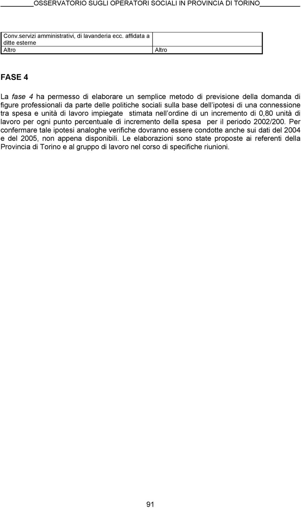 base dell ipotesi di una connessione tra spesa e unità di lavoro impiegate stimata nell ordine di un incremento di,8 unità di lavoro per ogni punto percentuale di incremento della spesa per