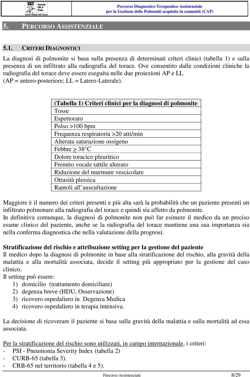 Ove consentito dalle condizioni cliniche la radiografia del torace deve essere eseguita nelle due proiezioni AP e LL (AP = antero-posteriore; LL = Latero-Laterale).